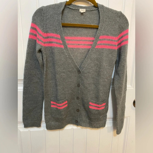 J Crew Gray/Pink striped button up cardigan - Picture 2 of 9
